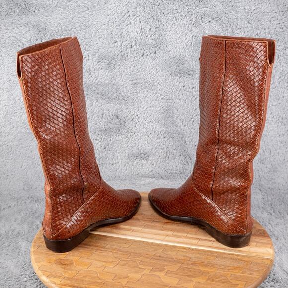 Cole Haan Boots Tobacco Brown 5.5 B Leather Basket Weave Made in Brazil READ - Picture 7 of 10